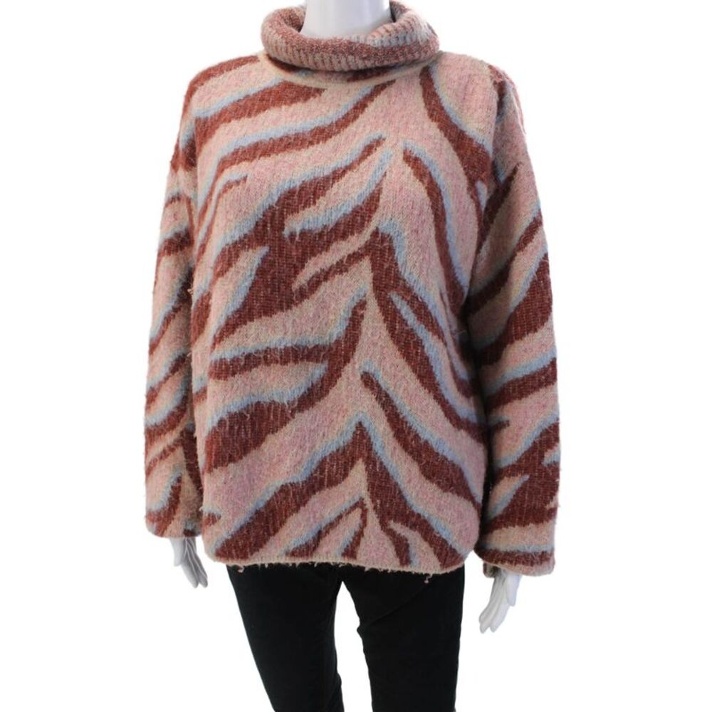 Forte Forte Women Pullover Sweater Brown Turtleneck Animal Print Alpaca Size 2
